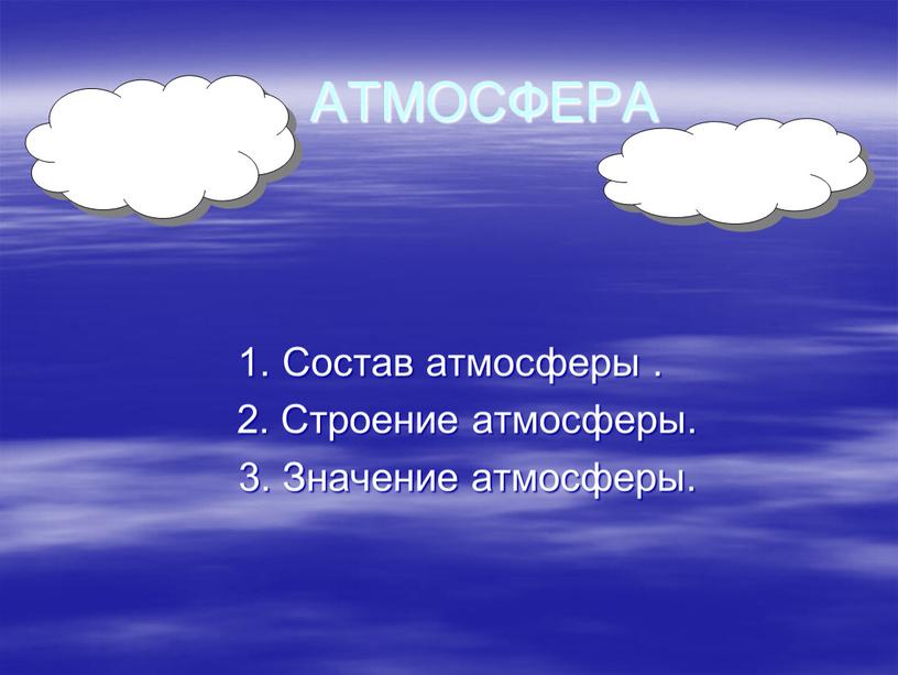 АТМОСФЕРА 1. Состав атмосферы