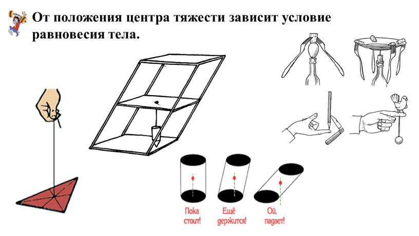 От положения центра тяжести зависит условие равновесия тела