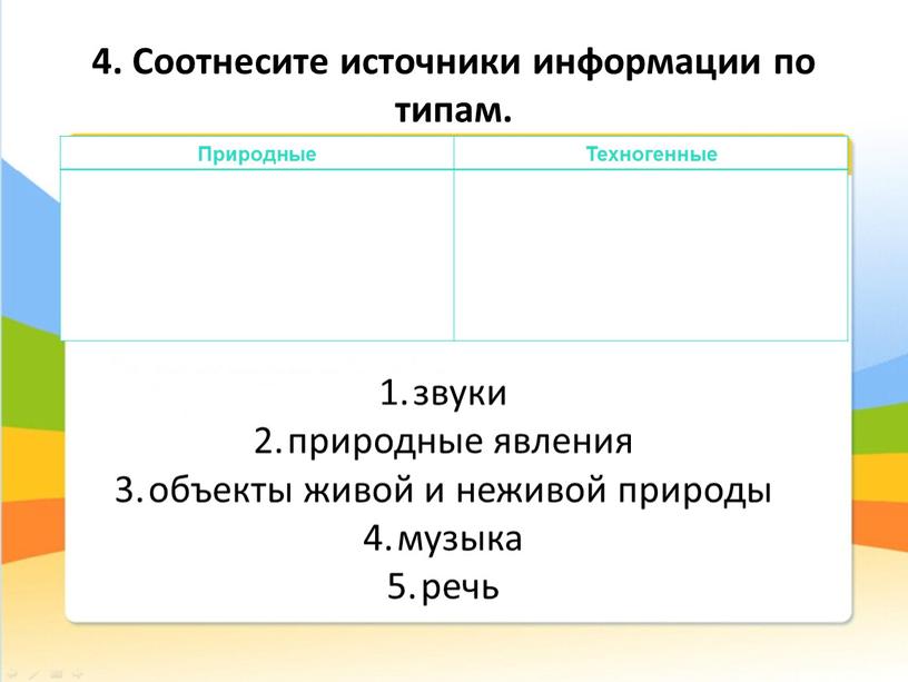 Соотнесите источники информации по типам