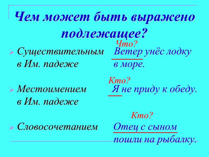 Чем может быть выражено подлежащее?