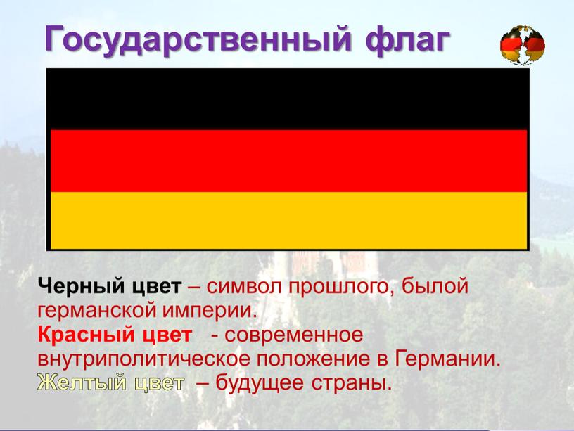 Государственный флаг Черный цвет – символ прошлого, былой германской империи