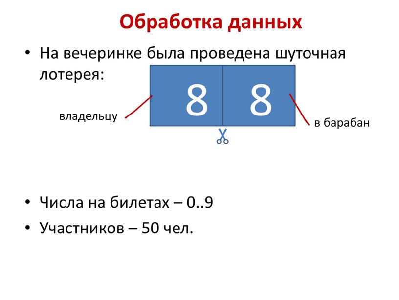 Обработка данных На вечеринке была проведена шуточная лотерея: