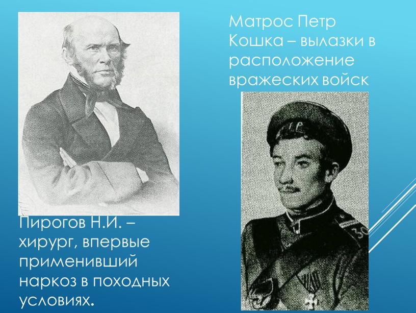 Пирогов Н.И. – хирург, впервые применивший наркоз в походных условиях