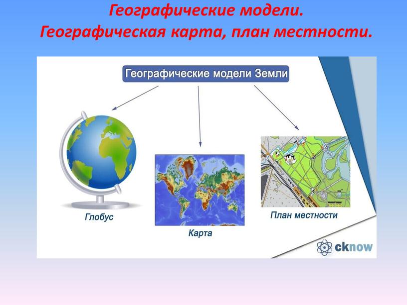 Географические модели. Географическая карта, план местности