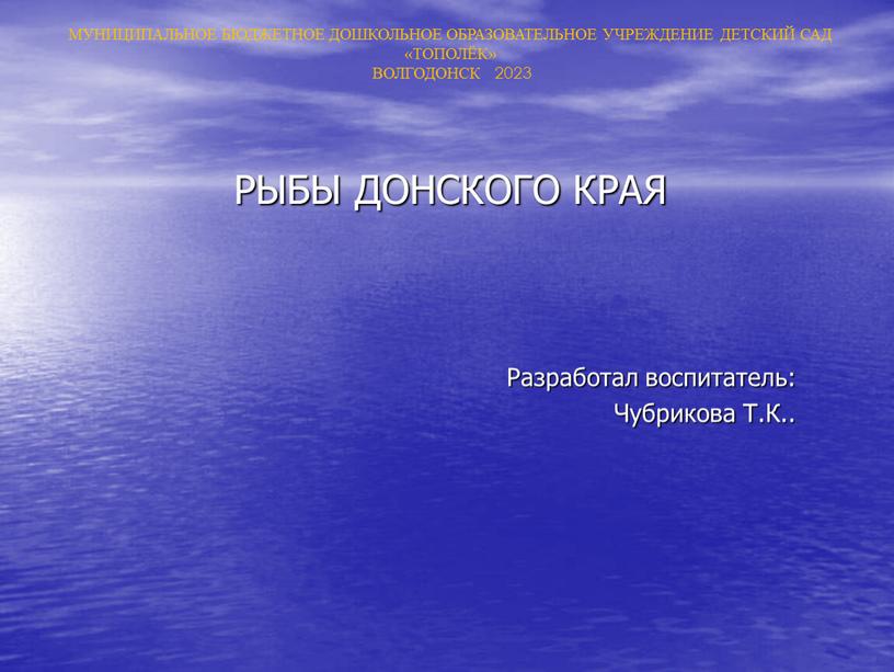 Муниципальное бюджетное дошкольное образовательное учреждение детский сад «Тополёк»