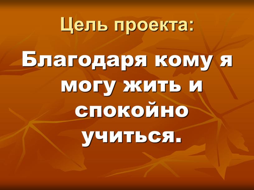 Цель проекта: Благодаря кому я могу жить и спокойно учиться