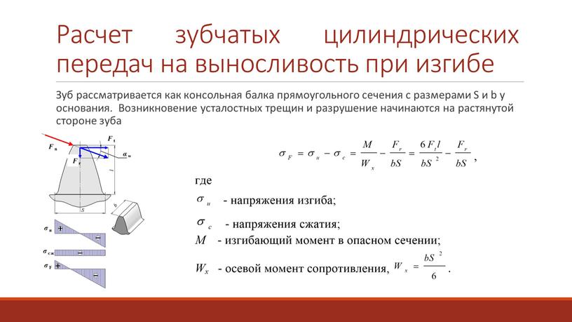 Расчет зубчатых цилиндрических передач на выносливость при изгибе