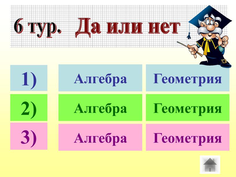 Геометрия 2) 3) Геометрия Геометрия 6 тур