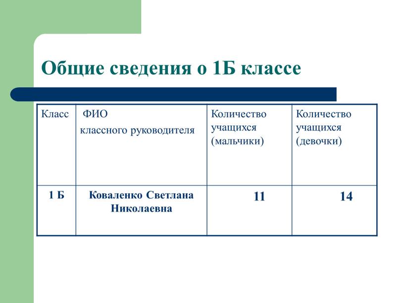 Общие сведения о 1Б классе Класс