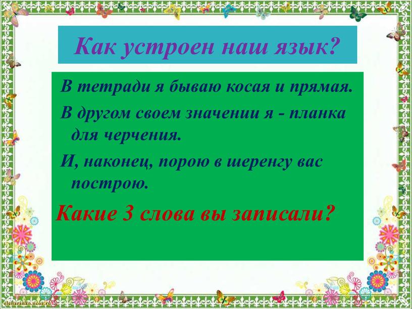 Как устроен наш язык? В тетради я бываю косая и прямая