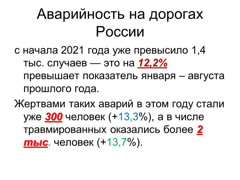 Аварийность на дорогах России с начала 2021 года уже превысило 1,4 тыс