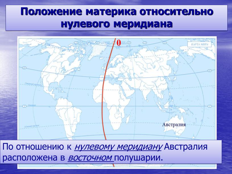 Положение материка относительно нулевого меридиана