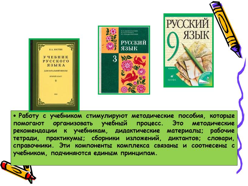 Работу с учебником стимулируют методические пособия, которые помогают организовать учебный процесс