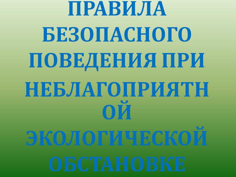 ПРАВИЛА БЕЗОПАСНОГО ПОВЕДЕНИЯ ПРИ