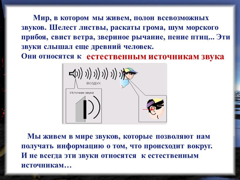 Мы живем в мире звуков, которые позволяют нам получать информацию о том, что происходит вокруг