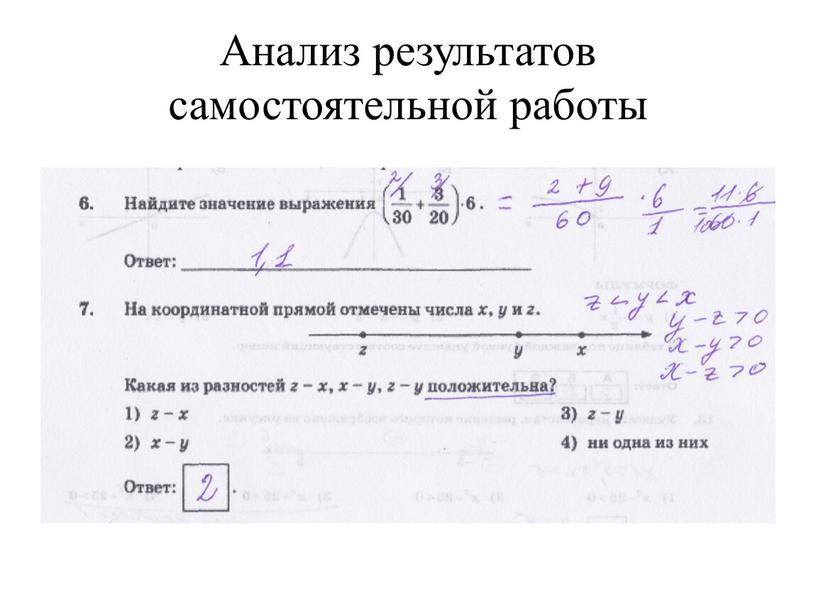 Анализ результатов самостоятельной работы