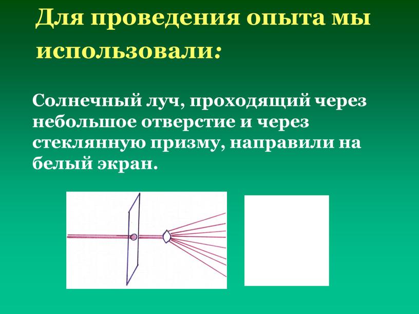 Для проведения опыта мы использовали :