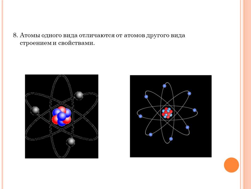 Атомы одного вида отличаются от атомов другого вида строением и свойствами