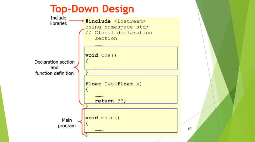 Top-Down Design #include using namespace std; //