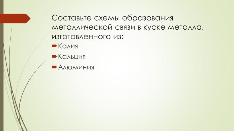 Составьте схемы образования металлической связи в куске металла, изготовленного из: