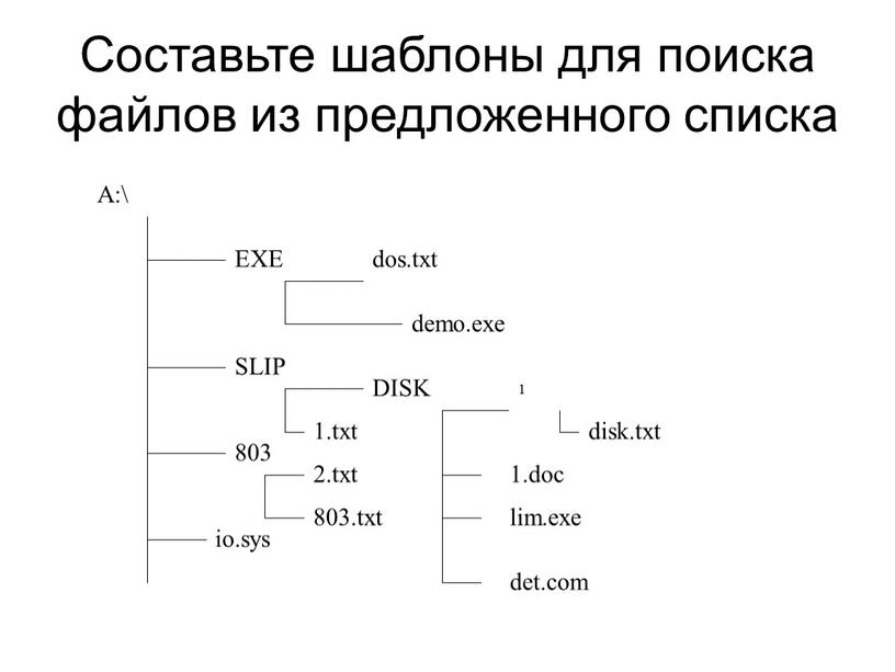 Составьте шаблоны для поиска файлов из предложенного списка