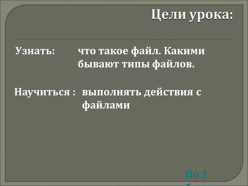 Цели урока: что такое файл. Какими бывают типы файлов