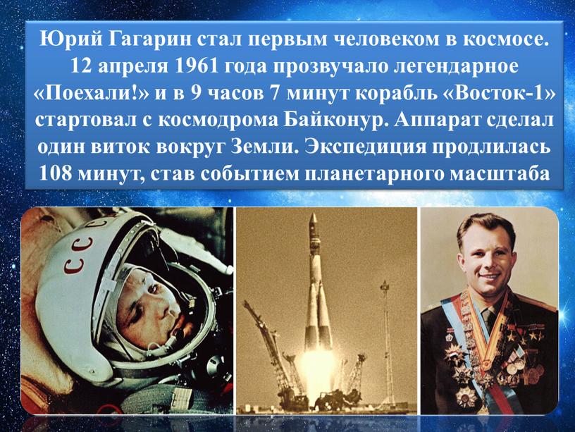 Юрий Гагарин стал первым человеком в космосе