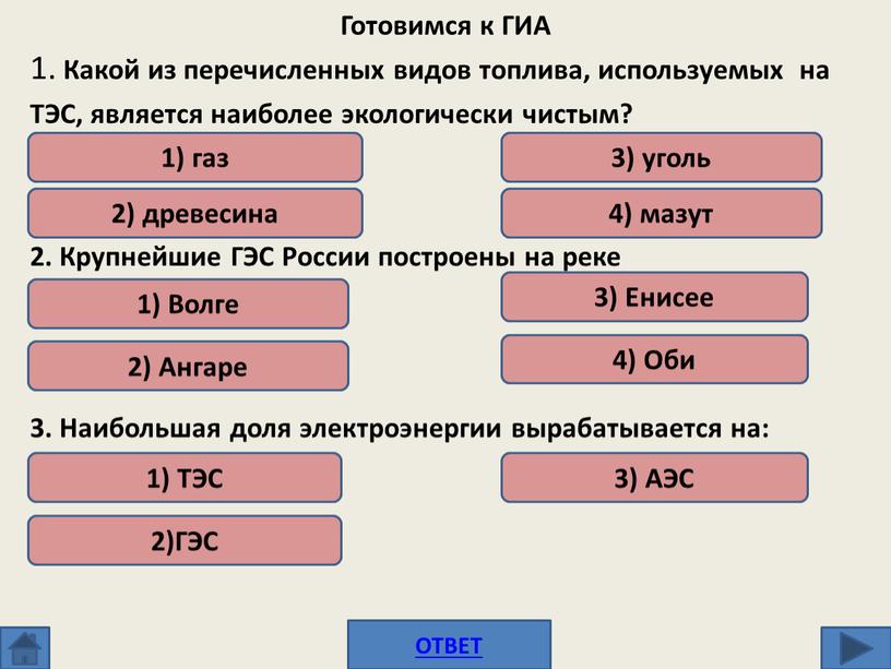 Готовимся к ГИА 1. Какой из перечисленных видов топлива, используемых на