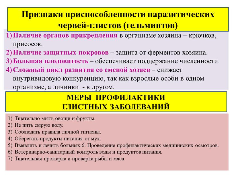 Наличие органов прикрепления в организме хозяина – крючков, присосок