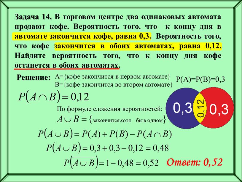 А={кофе закончится в первом автомате}