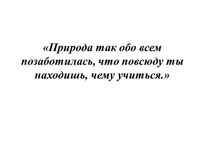 Природа так обо всем позаботилась, что повсюду ты находишь, чему учиться