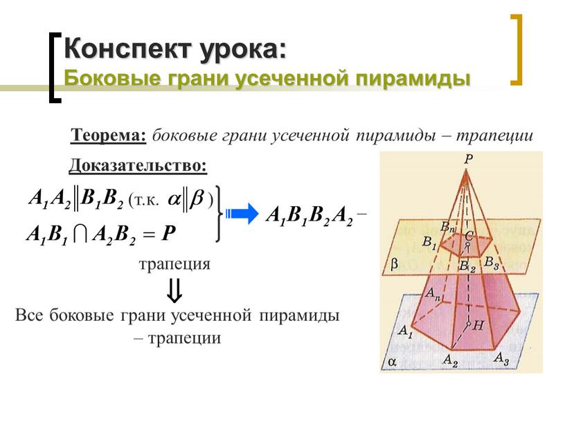 Конспект урока: Боковые грани усеченной пирамиды