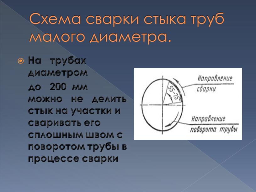 Схема сварки стыка труб малого диаметра