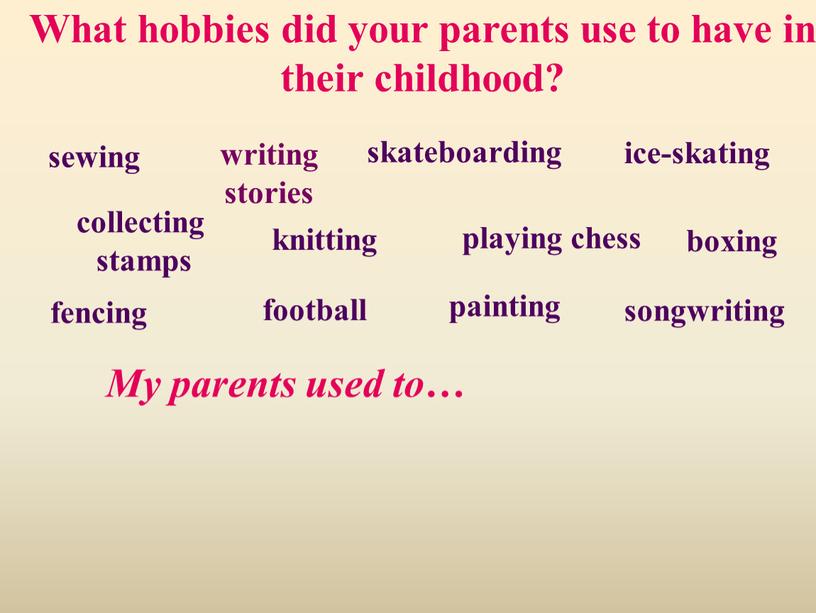 What hobbies did your parents use to have in their childhood?