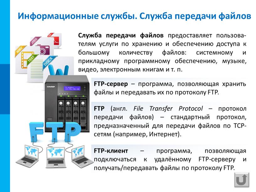 FTP-сервер – программа, позволяющая хранить файлы и передавать их по протоколу