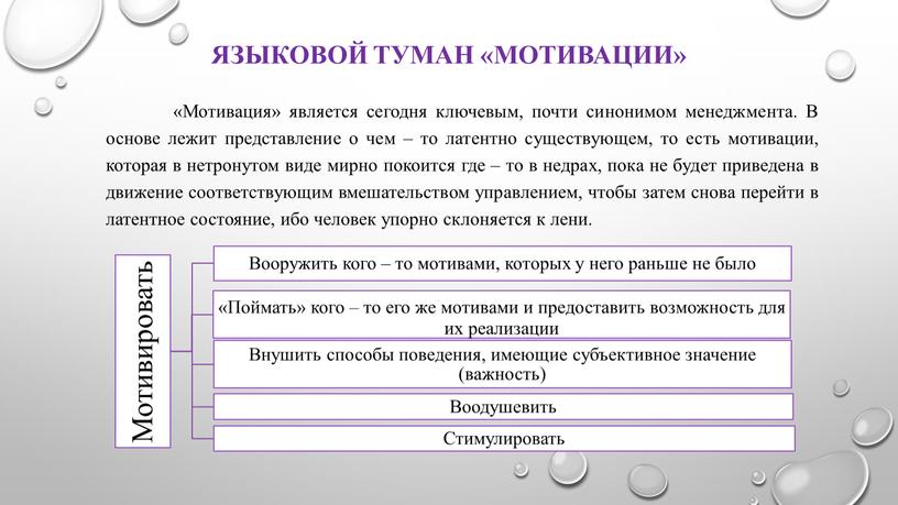 Мотивация» является сегодня ключевым, почти синонимом менеджмента