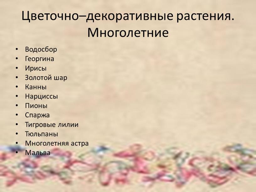 Цветочно–декоративные растения