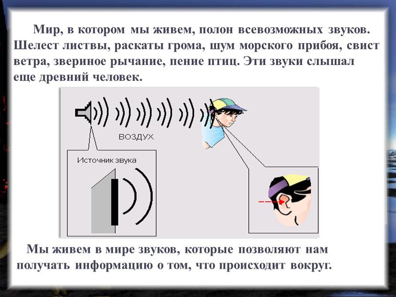 Мы живем в мире звуков, которые позволяют нам получать информацию о том, что происходит вокруг