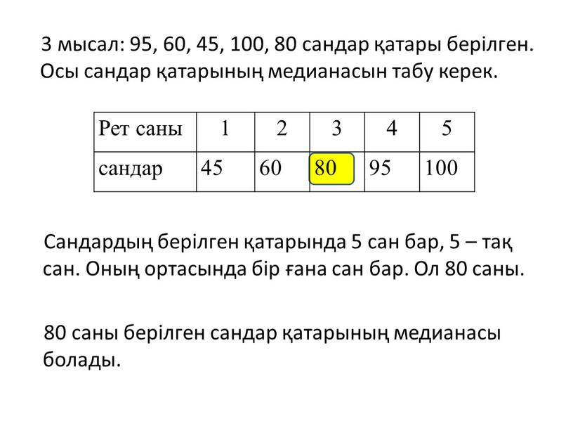 Осы сандар қатарының медианасын табу керек