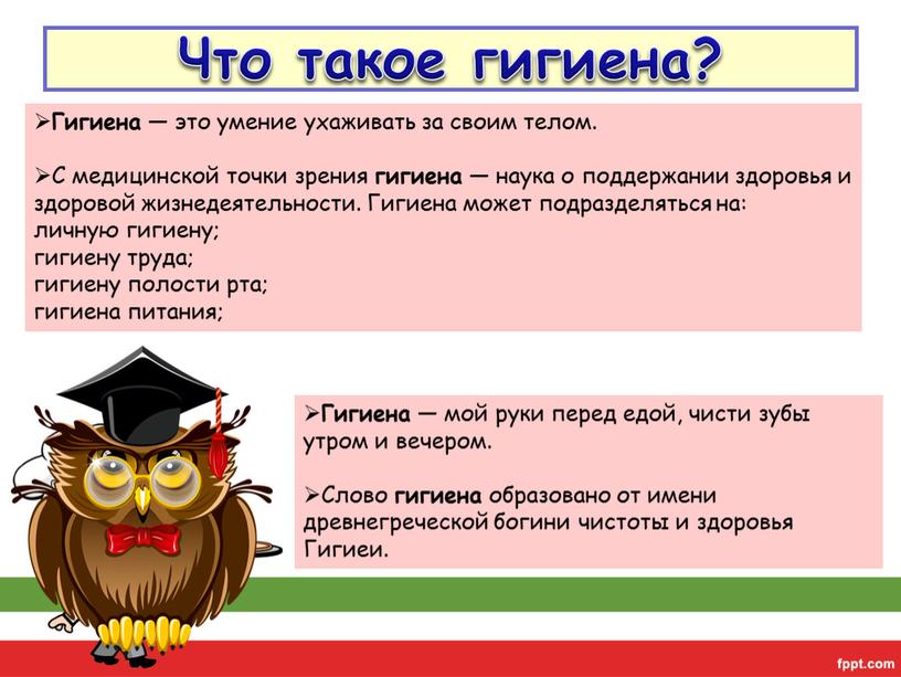 Что такое гигиена? Гигиена — мой руки перед едой, чисти зубы утром и вечером