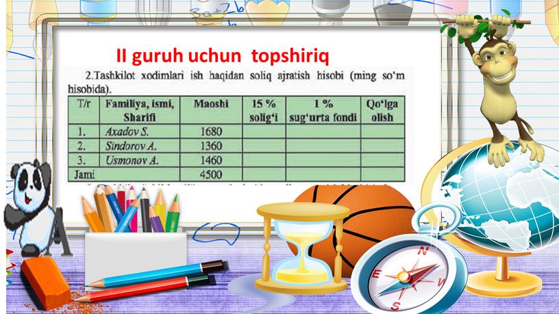 II guruh uchun topshiriq