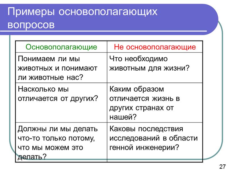 Примеры основополагающих вопросов