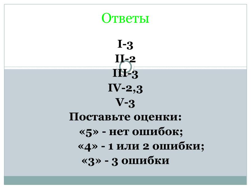 Ответы I-3 II-2 III-3 IV-2,3 V-3