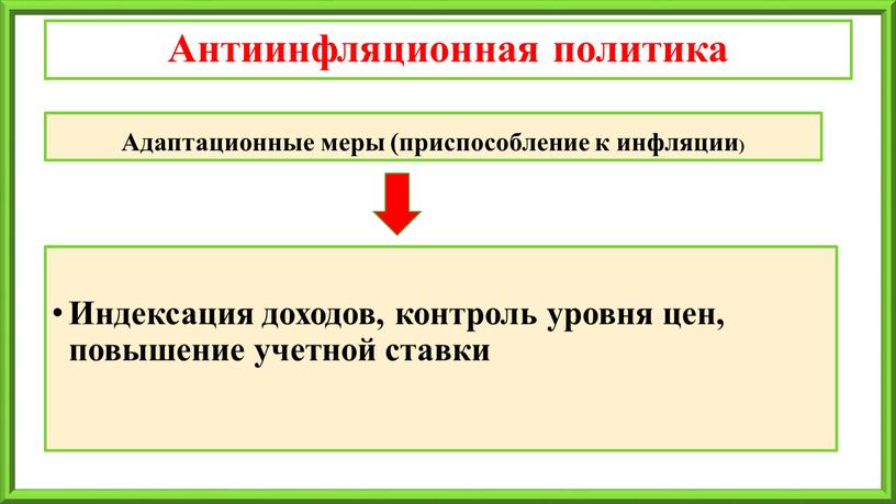 Антиинфляционная политика Адаптационные меры (приспособление к инфляции)