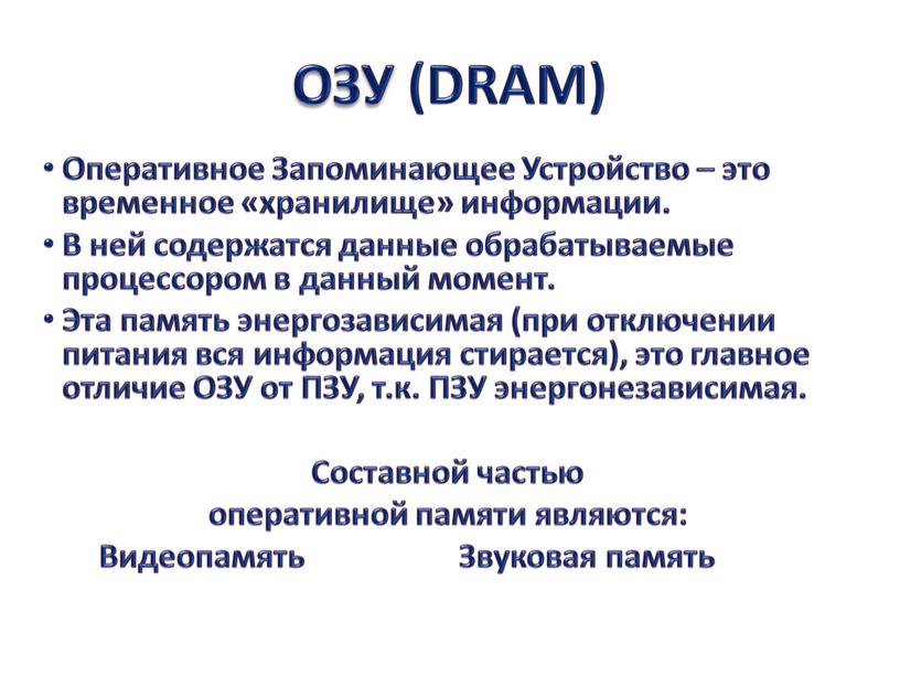 ОЗУ (DRAM) Оперативное Запоминающее