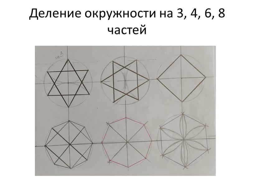 Деление окружности на 3, 4, 6, 8 частей