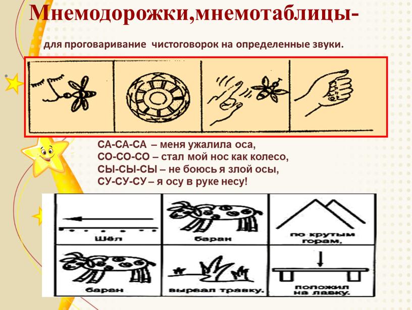 Мнемодорожки,мнемотаблицы- для проговаривание чистоговорок на определенные звуки