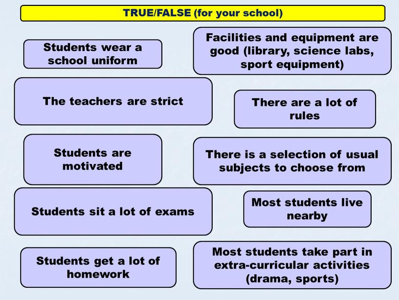 TRUE/FALSE (for your school) Students wear a school uniform