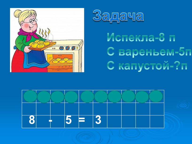 Испекла-8 п С вареньем-5п С капустой-?п