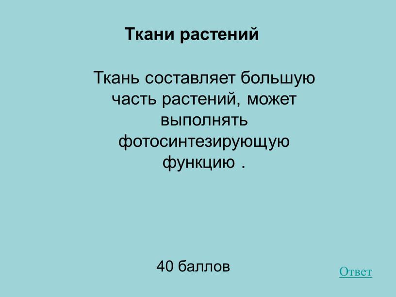 Ткань составляет большую часть растений, может выполнять фотосинтезирующую функцию